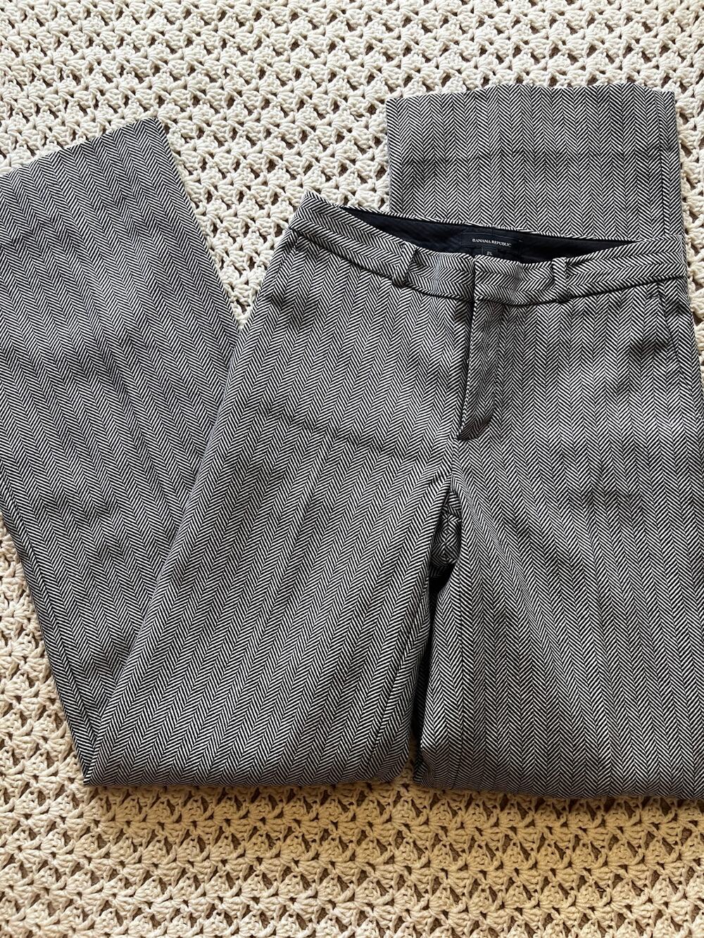 Banana Republic Wide Leg Dress Pants Wool Blend Black White Size 2 Long Tall
